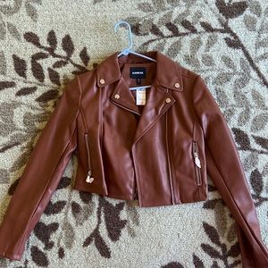 Express Cropped Leather Brown Jacket
